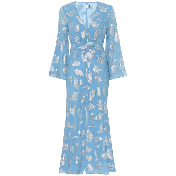 RIXO London Blue Indra Metallic Feather Print Midi Dress - Picture 15 of 15